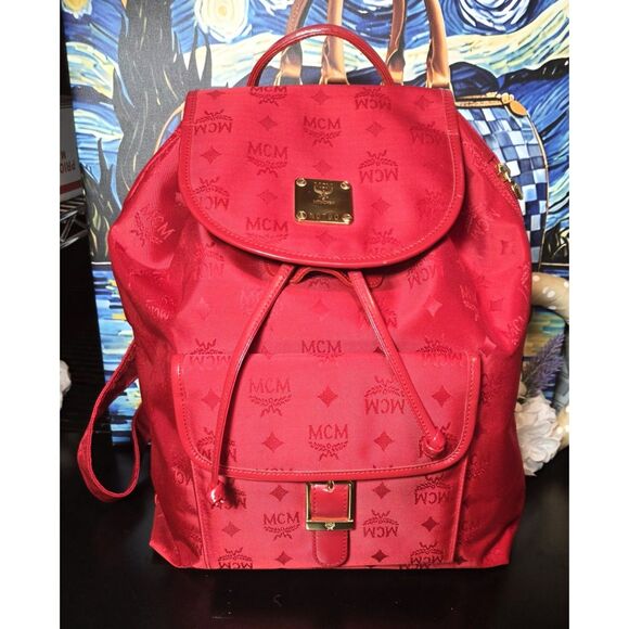 MCM - Red Nylon Backpack - EUC - Picture 1 of 12